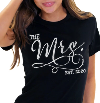 The Mrs. EST Modern Crystal Tee| Bridal T-shirts | RhinestoneSash.com