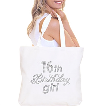 "16th Birthday Girl" Rhinestone Tote | Birthday Party Totes | RhinestoneSash.com