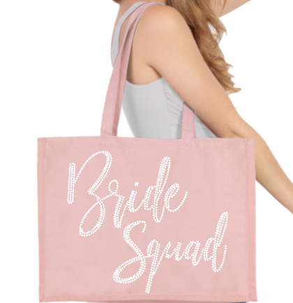 Bride Squad White Stud Large Canvas Tote | Bridal Party Totes | RhinestoneSash.com