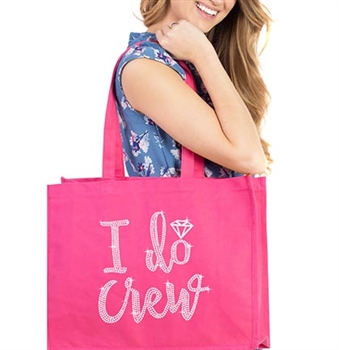 I Do Crew w/Diamond Rhinestone Large Canvas Tote | Bridesmaid Tote Bag