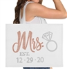 Rose Gold Mrs. & Wedding Date Custom Large Canvas Tote
