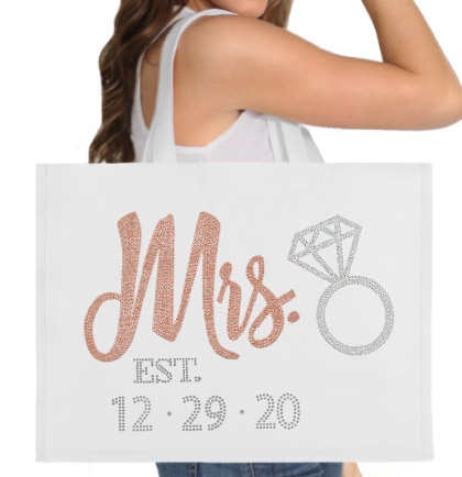 Rose Gold Mrs. & Wedding Date Custom Large Canvas Tote