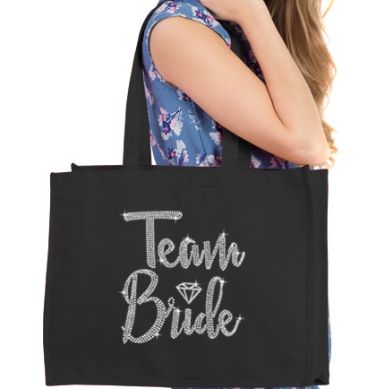 Team Bride w/Diamond Rhinestone Large Canvas Tote | Bridesmaid Tote Bag