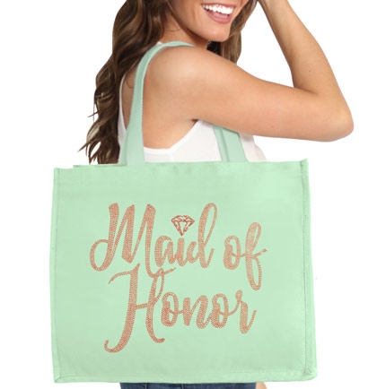 Maid of Honor w/Diamond Rhinestud Large Canvas Tote