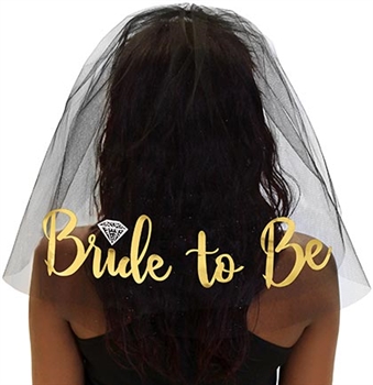 Gold Bride to Be w/Diamond Veil - Black | Bridal Hats & Veils | RhinestoneSash.com