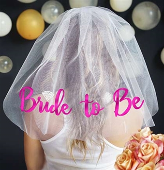 Pink Bride to Be w/Diamond Veil - White